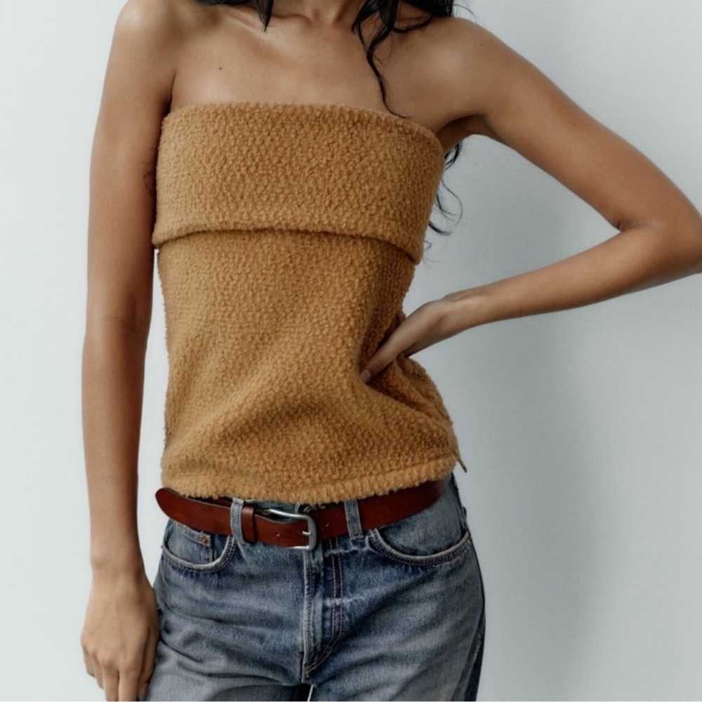 🎉SALE🎉NWT ZARA Sherpa Strapless Tube Top | L